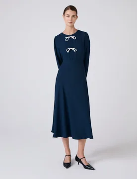 Crepe Tie Front Midi Skater Dress Navy female - GHOST - FashionsVida