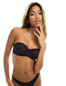 Womens Exclusive Mix & Match Invisible Sculpt Mesh Unpadded Bandeau Bra With Removeable Straps In Black - Size 36a - Dorina - FashionsVida