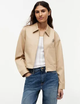 Chaqueta corta de mujer de tejido chino con logo en el pecho - Tommy Hilfiger - FashionsVida
