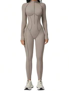 Mono de manga larga para mujer MFVIM, diseño de media cremallera, ajuste ceñido sexy, ropa deportiva de alta intensidad, conjunto de yoga XL - Shein - FashionsVida