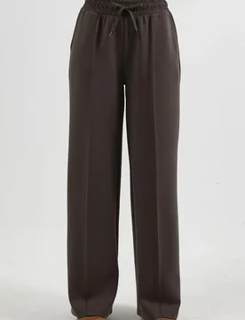 Womens Elastic Waist Straight Leg Pants - Mocha - Busem - FashionsVida
