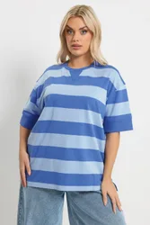 Women's Stripe Heavyweight T-Shirt in Blue Size: 26-28 - Blue - Size: 26-28