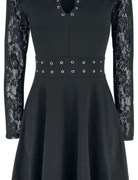 Gothic Kleid knielang - Turn Up Lace Dress - S bis XXL - für Damen - Größe XXL - schwarz - Frauen - female - Gothicana by EMP - FashionsVida