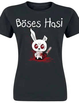 T-Shirt - Böses Hasi - XS bis 3XL - für Damen - Größe L - schwarz - Frauen - female - Tierisch - FashionsVida