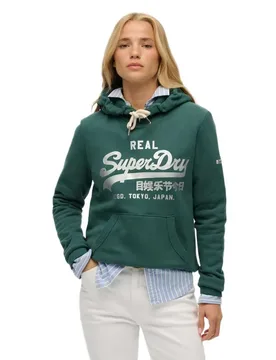 Felpa Con Cappuccio Vintage Logo Metallic Mallard Green XL - Superdry - FashionsVida