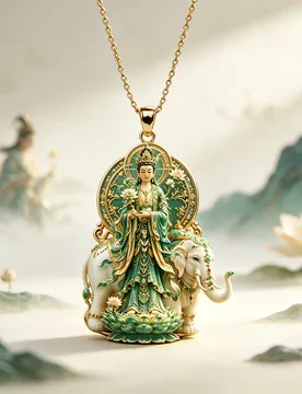 Double-sided Buddha Statue Pendant Necklace Green Enamel White Elephant Lotus Charm Oriental Traditional Culture Meaningful Jewe - Aliexpress - FashionsVida