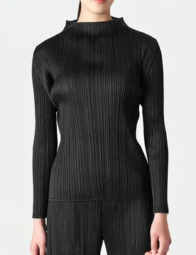 ISSEY Basic Classic Style Ruffled Half-Ceiling Collar Solid Color Slim-Fitting Long-Sleeved T-Shirt - Aliexpress - FashionsVida