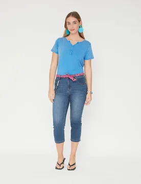 Pantalón denim de mujer capri con cinturon pañuelo - October - FashionsVida