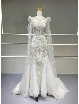 A new elegant lace fishtail dress with light gauze feel for travel photography and welcoming guests - Aliexpress - FashionsVida