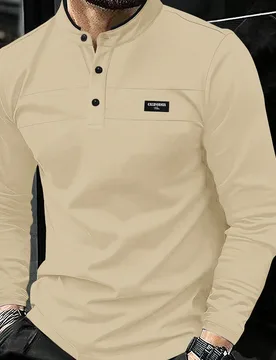 Camisa polo de manga larga con estampado de letras casual para hombre, para la temporada de otoño XXL - Shein - FashionsVida
