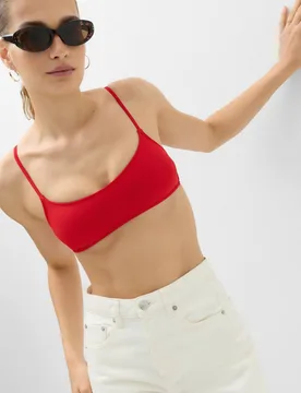 Padded Cropped Scoop Neck Bikini Top Lacquer Red female - M&S - FashionsVida