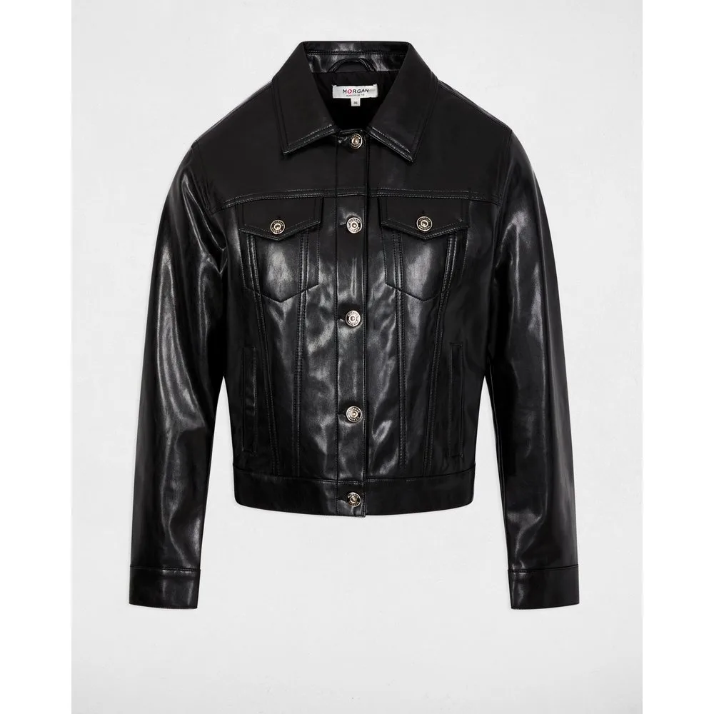 Cazadora biker de mujer con cierre de botones - Morgan - FashionsVida