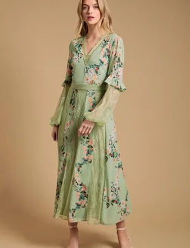 Women's Lace Panel Midi Dress in Sage Size: 10 - Sage - Size: 10 - OASIS - FashionsVida