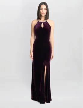 Womens Deedee Velvet Halter Keyhole Maxi Dress - Purple - Size 8 Uk - Gina Bacconi - FashionsVida