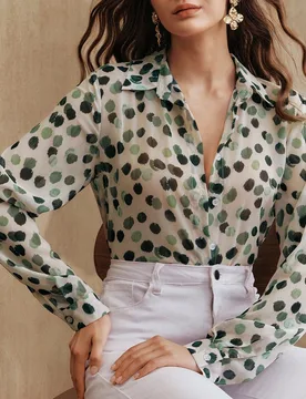 Blusa elegante de manga larga con cuello francés y estampado de lunares de dos colores, para otoño S - Shein - FashionsVida