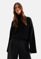 Boxy Rollkragenpullover aus Wolle und Kaschmir Schwarz XL