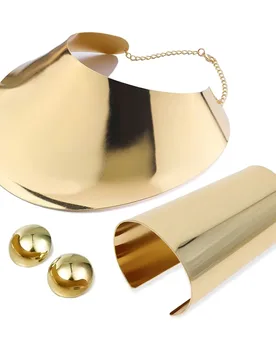 MANILAI Metal Statement Choker Punk Jewelry Set Big Bangle Torques Satement Necklace Bracelet Earrings Sets Women African Dubai - Aliexpress - FashionsVida