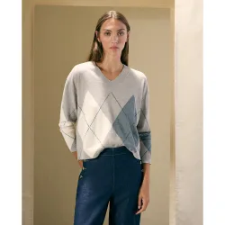 Jersey de mujer con cuello pico y rombos