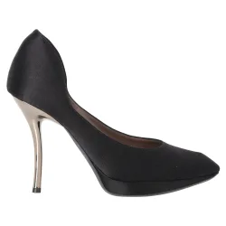 Pre-Owned Womens Pointed-Toe Platform Pumps In Black Satin - Size Uk 4