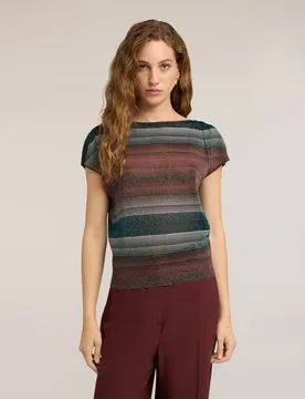 Jersey de mujer fino de rayas en hilo mezcla lurex modelo boxy corte corto - Motivi - FashionsVida