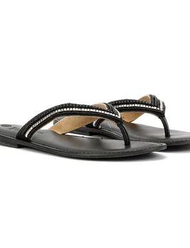Metallic Bead Thong Womens Black Sandals - Size Uk 3 - Tower London - FashionsVida