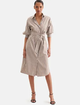 Oversized Hemdblusenkleid mit 3/4 Arm und Taillengürtel aus Baumwoll Stretch Braun 36 - Seidensticker - FashionsVida