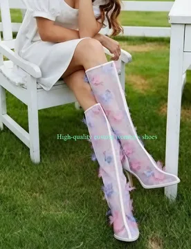 Transparent Version Waterproof Platform Women's Knee-High Boots Pink And Blue Butterfly Decoration Luxury Women's Shoes - Aliexpress - FashionsVida