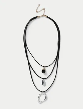 Multirow Cord and Pendant Necklace Black Mix female - M&S - FashionsVida