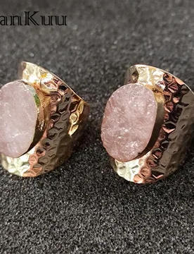 Mankuu Fashion Unique Handmade Hammering Surface Craft Natural Irregular Healing Crystal Stone Rose Quartz Rings 2025 - Aliexpress - FashionsVida