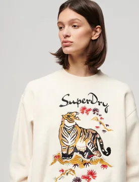 Superdry Damen Lässiges Suika Sweatshirt mit Stickerei Creme - Größe: 40 - 84.99 - FashionsVida