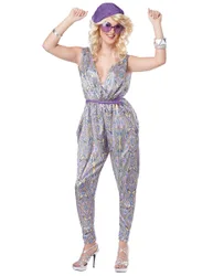 Er-Jahre Disco-Jumpsuit Damenkostüm silber-bunt
