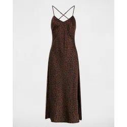 Vestido largo satinado con estampado animalier