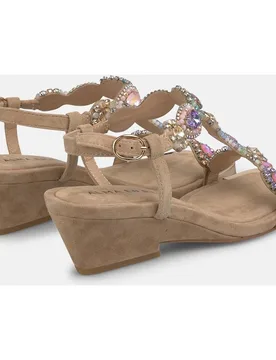 Sandalias de tacón de mujer con tira delantera de pedrería y cierre de hebilla - Alma en Pena - FashionsVida