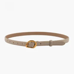 Women's Thin Leather Belt with Gold Buckle in Nude - Nude - Size: One Size