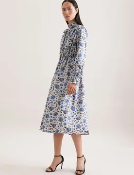 Satiniertes Kleid mit Rüschendetails und Bindeband Weiß 38 - Seidensticker - FashionsVida