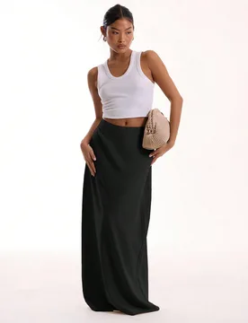 Falda larga de rayas verticales de talle bajo, elegante y casual, ideal para vacaciones de verano, trabajo de oficina, otoño y fiestas M - Shein - FashionsVida