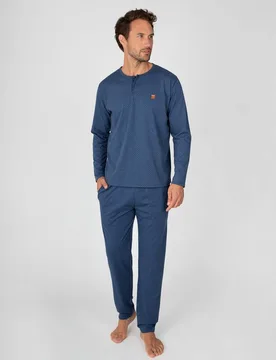 Pijama de hombre con tapeta de botones y pantalón liso con puños - Massana - FashionsVida