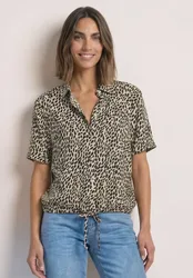 Kurzarm Hemdbluse mit Print female Beige