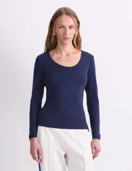 Pure Cotton Scoop Neck Top Navy female
