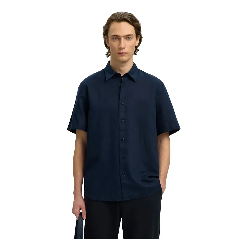 Camicia A Maniche Corte Claus Clay Linen Regular Fit Sky Captain S - Selected - FashionsVida