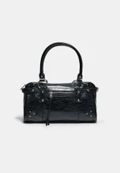 Schultertasche mit Nieten und Fronttasche Schwarz OS