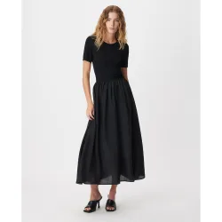 Vestido largo combinado en dos tejidos