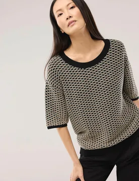 Pullover in Bicolor-Optik, normale Größen, Farbe Schwarz, 48, weicher Lyocell-Baumwollmix moderne Bicolor-Optik Damen - Walbusch - FashionsVida