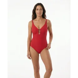 Bañador shapewear de mujer escote pico en tejido textura jaquard con copas preformadas y goma bajo pecho de sujeción