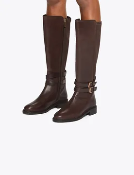 Leather Block Heel Round Toe Knee High Boots Brown female - Kurt geiger - FashionsVida