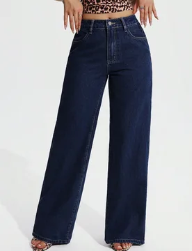 Jeans de mezclilla rectos con botones para mujer, casuales, versátiles y de moda, para mujeres petite Petite XS - Shein - FashionsVida