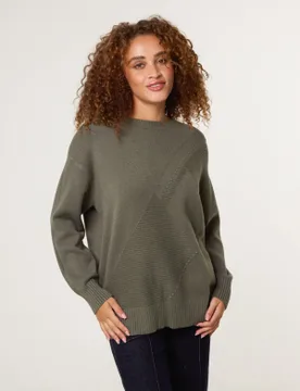 Argyle Stitch Detail Jumper - L/XL / KHAKI - female - Blue Vanilla - FashionsVida