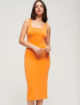 Superdry Damen Orange Jersey-midikleid mit Eckigem Ausschnitt, Größe: 36 - Größe: 36 - 69.99 - FashionsVida