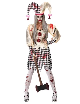 Blutiges Harlekin-Kostüm für Damen Halloween weiss-schwarz-rot - female - Atosa - FashionsVida