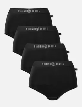 Womens Four-pack Bamboo Hipster Boxer Briefs - - Size: XS - British Boxers - FashionsVida